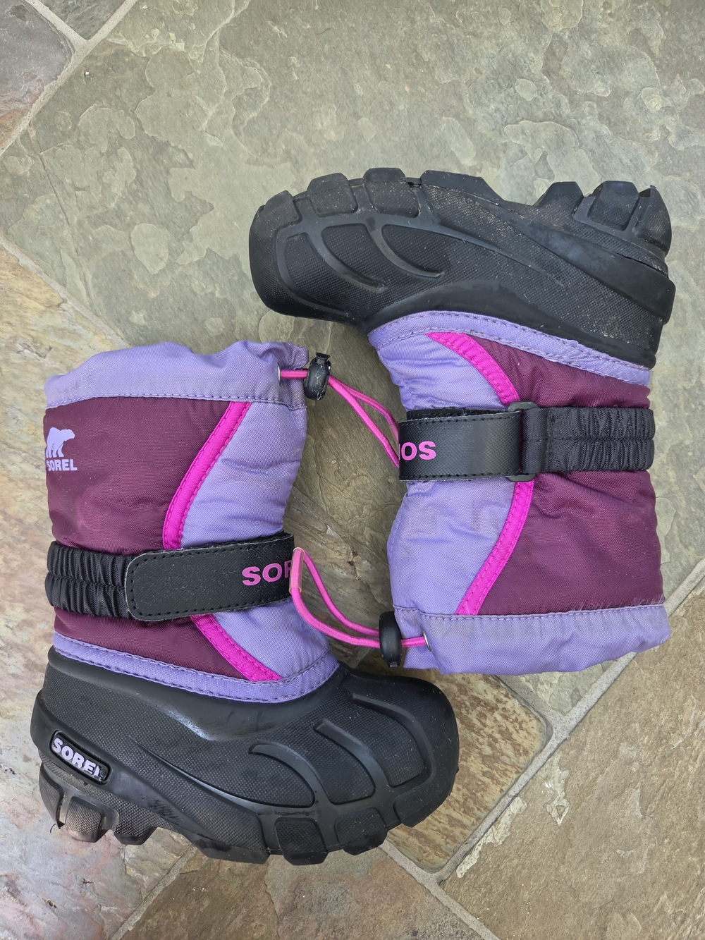 Sorel Kids Flurry Insulated Waterproof Winter Purple and Pink Snow Boots Size 8
